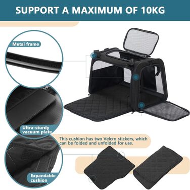 Транспортна сумка для котів та собак Petsfit - складана переноска для тварин з м'яким килимком, 47.5 x 33 x 33 см, чорна