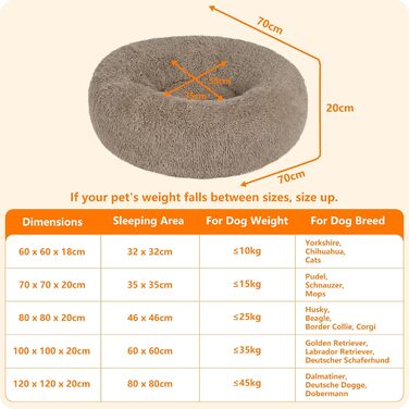 Ортопедичне ліжко для собак, круглий пуф-кіготь, софа для котів та собак, м'який кошик для собак, 70 см Ø, верблюжий колір, розмір 70x70x20 см