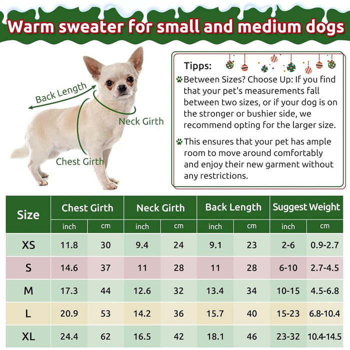 Теплий святковий пуловер для собак на Новий Рік: теплий, м'який, для малих та середніх порід, ідеальний для котів та собак, червоний, розмір M (44см)