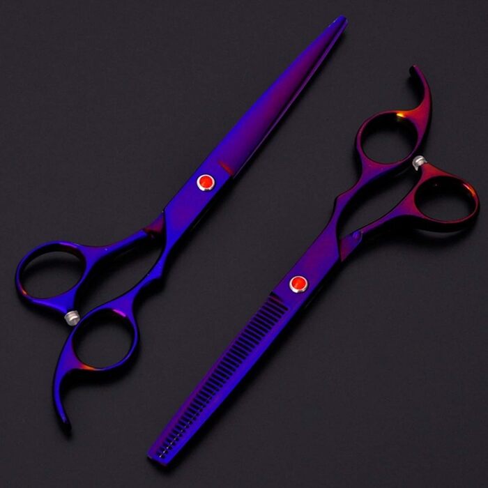 Набір професійних ножиць для грумінгу собак, титан-покриття, з ножицями для нігтів, фіолетовий