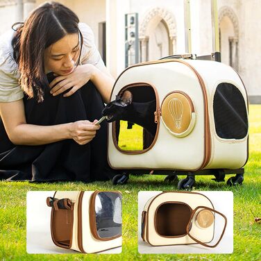 Транспортна переноска для котів та собак на колесах, переноска для тварин, переноска на колесах, знімний відсік, переноска-візок для подорожей та піших прогулянок