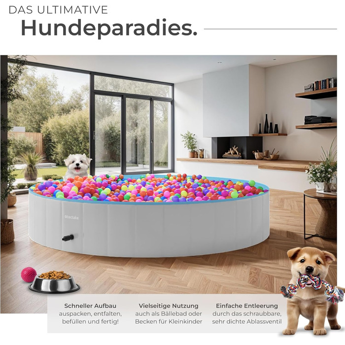 Басейн Tectake® для собак та дітей, 120 см⌀: ідеальний для ігор з водою та м'ячиків