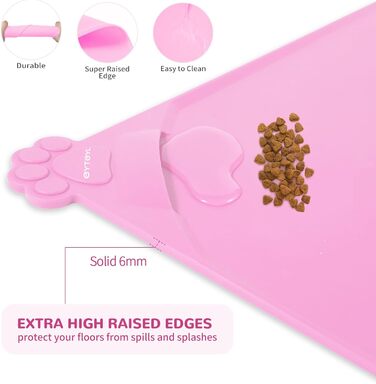 Водонепроникний килимок для годування домашніх тварин з високими бортиками, 55 x 38 см, силіконовий, неслизький, для собак та котів, запобігає розливанню води (рожевий, 48 x 30 см)