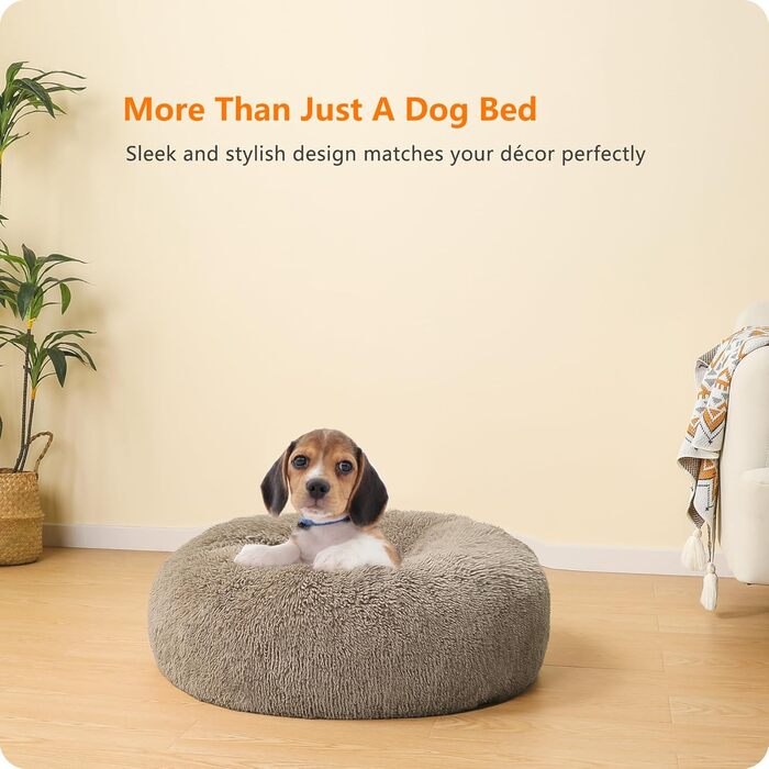 Ортопедичне ліжко для собак, круглий пуф-кішка, лежанка для собак, пуф-кішка, м'який кошик для собак, можна прати, діаметр 60 см, колір верблюжий, розмір 60 x 60 x 18 см