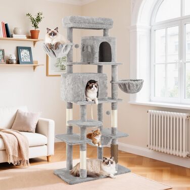 Котячий комплекс YITAHOME для великих котів з дряпалкою, будиночком та платформами, сірий, 157 см
