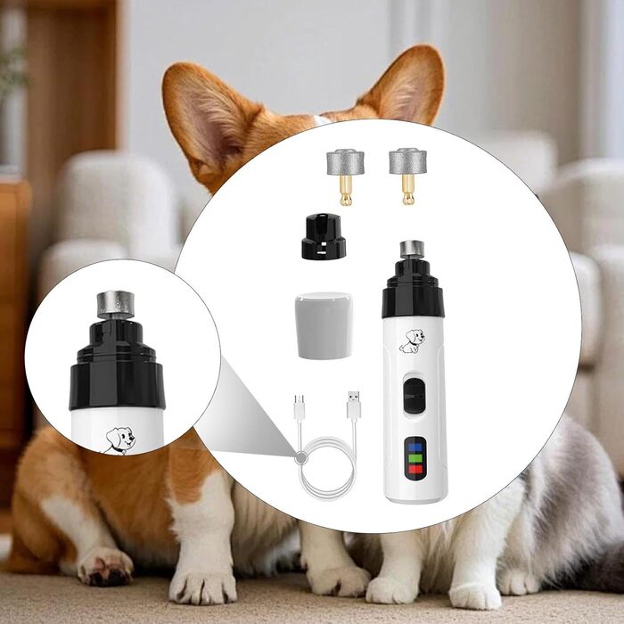 Електричний триммер для когтів собак та котів Fenteer - тиха робота, 2 швидкості, 3 насадки, професійний