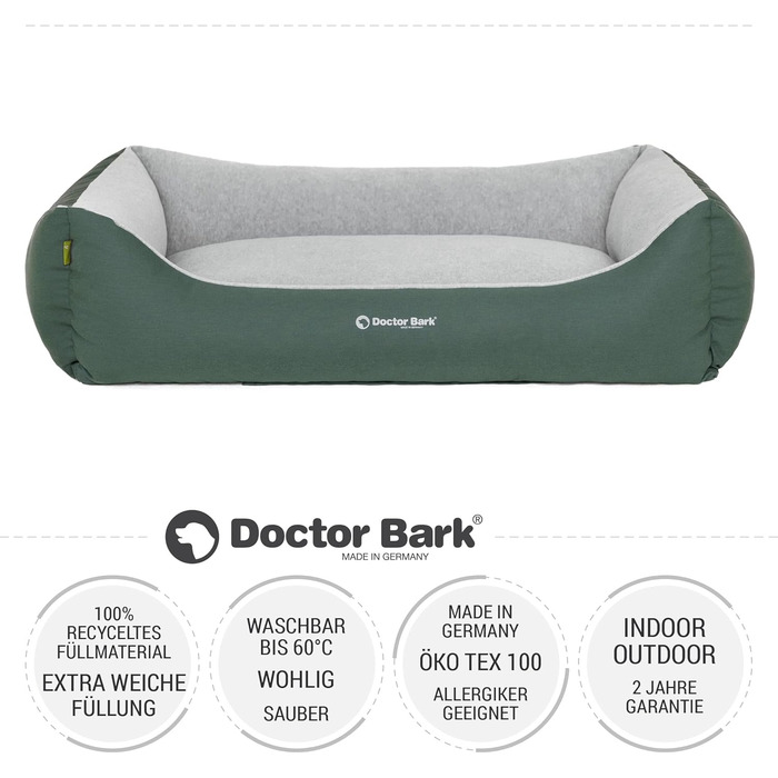 Ліжко для собак середнього розміру Doctor Bark - зручне та м'яке гніздище, зелений колір, 97x75 см, Made in Germany