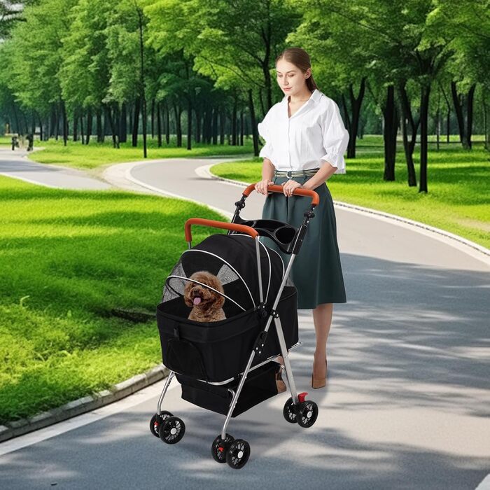 Візок для собак 3 в 1, до 20 кг, складний, з колесами, кошиком, сіткою, тримачем для напоїв, регульованою ручкою, для собак та котів