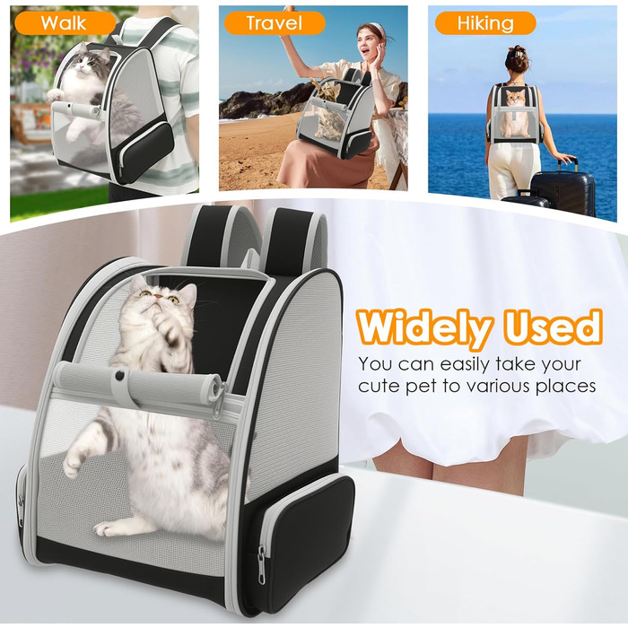 Складаний рюкзак для кота, рюкзак для домашніх тварин з сіткою, портативний рюкзак для собак з м'якою підстилкою до 6,8 кг, дихаючий рюкзак-переноска для собак, подорожей, прогулянок (сірий)