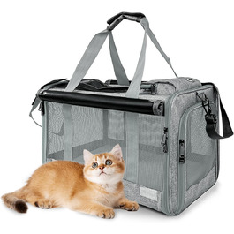 Транспортна переноска для кота/маленької собаки, складний кейс, 46×30×30 см, з віконцем та дихаючою сіткою (темно-сірий)