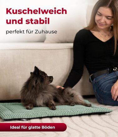 Килимок для собак HS-Hundebett® з підкладкою Cord, XS – антиковзаюча функція, м'яка ковдра для собак, затишне місце для відпочинку – виготовлено в Німеччині (зелений, 55x75 см)