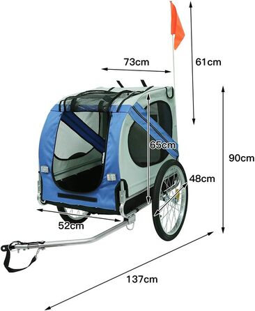 Багатофункціональний велопричіп 2-в-1: для дітей та домашніх тварин. Велосипедний візок-причіп, 2 місця, сірий/блакитний (137x73x90 см)