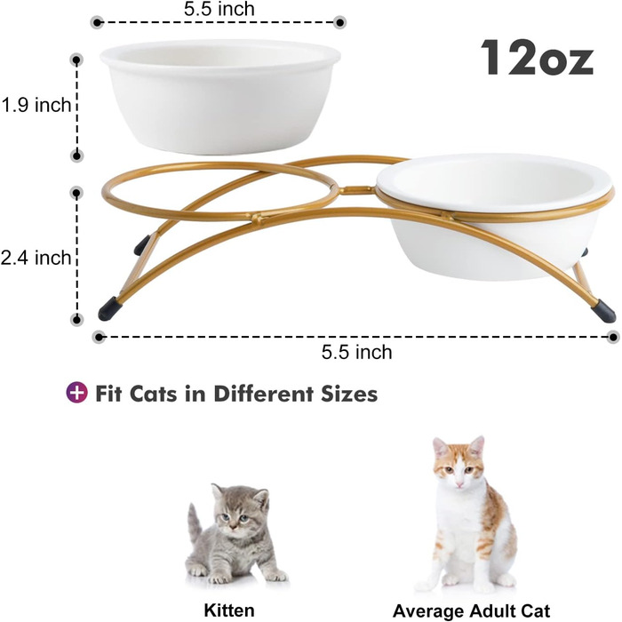 Набір мисок для котів ZONEYILA, 340 мл, керамічні миски для корму та води, підняті на металевій підставці, для котів та маленьких собак, проти блювоти, придатні для миття в посудомийній машині