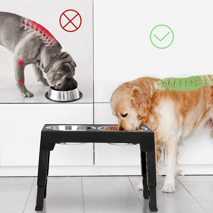 Набір мисок для собак з регульованою висотою, 2 шт. з нержавіючої сталі, для великих, середніх та малих собак