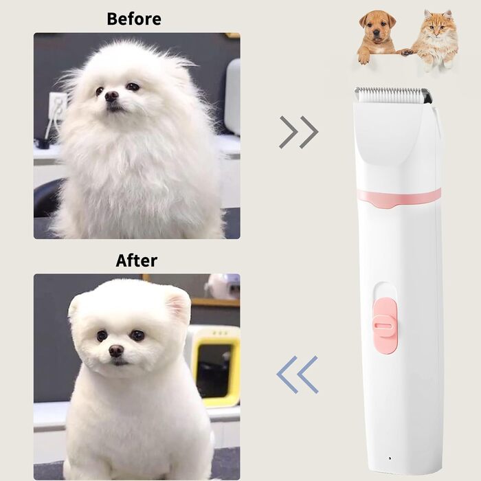 Airminti 4в1 Тиха машинка для стрижки шерсті котів, USB-зарядка, 4 знімні насадки, машинка для собак, для догляду за очима/вухами/лапами/нігтями (Рожева)