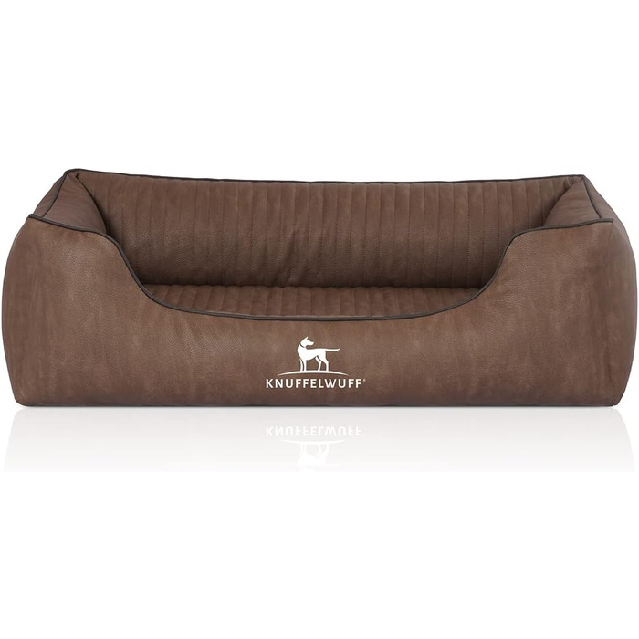 Ортопедичне ліжко для собак Knuffelwuff Tampa з лазерного тиснення з штучної шкіри, коричневе, M-L, 85 x 63 x 23 см