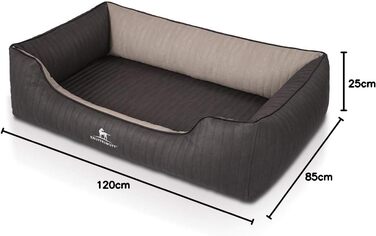Ортопедичне собаче ліжко Knuffelwuff Outback XXL з лазерного стежчастого штучного шкіряного покриття, 120 x 85 см, чорний/сірий. Знімний чохол, легко мити, підходить для великих, середніх та маленьких собак. Розміри: 120 x 85 x 25 см