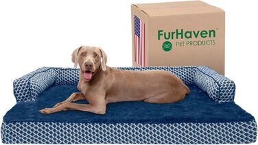 Ліжко для собак XXL Furhaven з ортопедичної піни, диван-подушка з плюшу, знімний чохол, синє, для великих порід