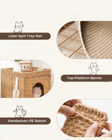 Шафа-будиночок для кота Klippehop з ротанга з лотком, 52x47x48,5 см