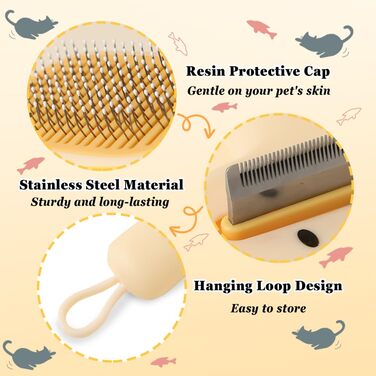 Щітка для собак та котів 2-в-1, самоочисна, зі сталевим гребенем для короткої та довгої шерсті, щітка для вичісування з миттєвим очищенням для собак та котів середніх та довгих порід