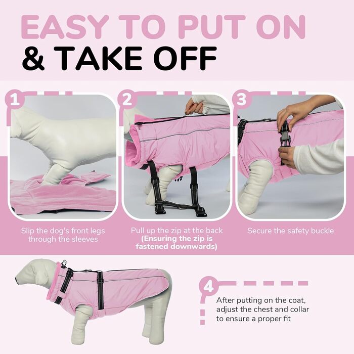 Теплий зимовий одяг для собак Lelepet: куртка з інтегрованим шлейкою, вітронепроникний флісовий одяг, світловідбиваюча жилетка для собак, XL (XX-Large, рожевий)