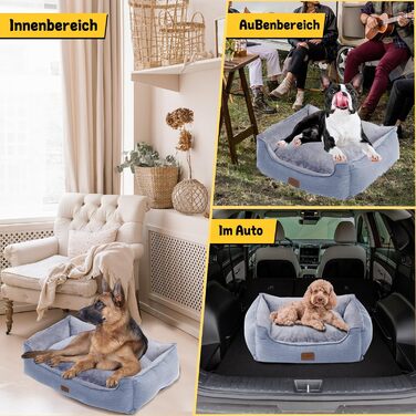 Ортопедичне ліжко для собак маленьких та середніх порід, 52x41x16 см, м'яке та зручне, кошик для собак з високим бортиком, знімний та пральний чохол, неслизьке, світло-сірий, для дому та авто