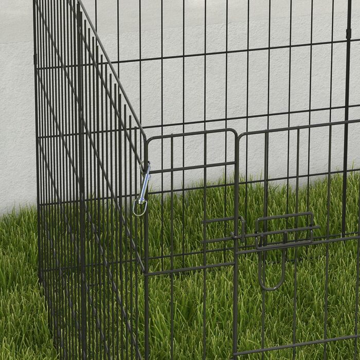 PawHut вольєр для цуценят 76 см, 8-секційний вольєр для собак з замком, DIY вольєр для собак середнього розміру, морських свинок, кроликів, метал, чорний