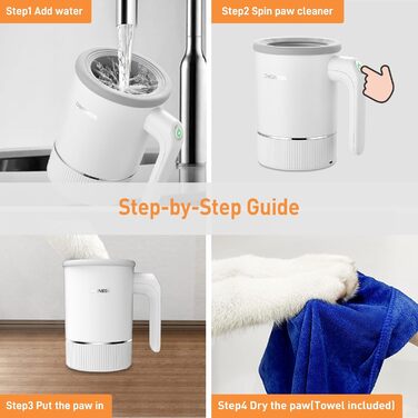 Автоматичний мийник лап для собак великих порід DOGNESS, мийка лап з силікону, USB-швидка зарядка, 360° миття та масаж лап, білий