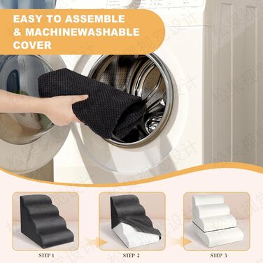 Сходинки для собак, 4 сходинки, для ліжка та дивану, знімний чохол, миється, для маленьких собак, чорний колір