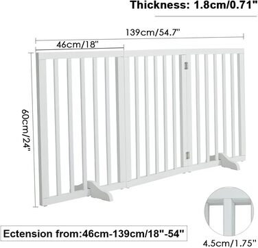 Захисне бар'єр для собак Fellie, дерев'яний, без свердління, 4 панелі (183x60 см) / 3 панелі (139x60 см), білий