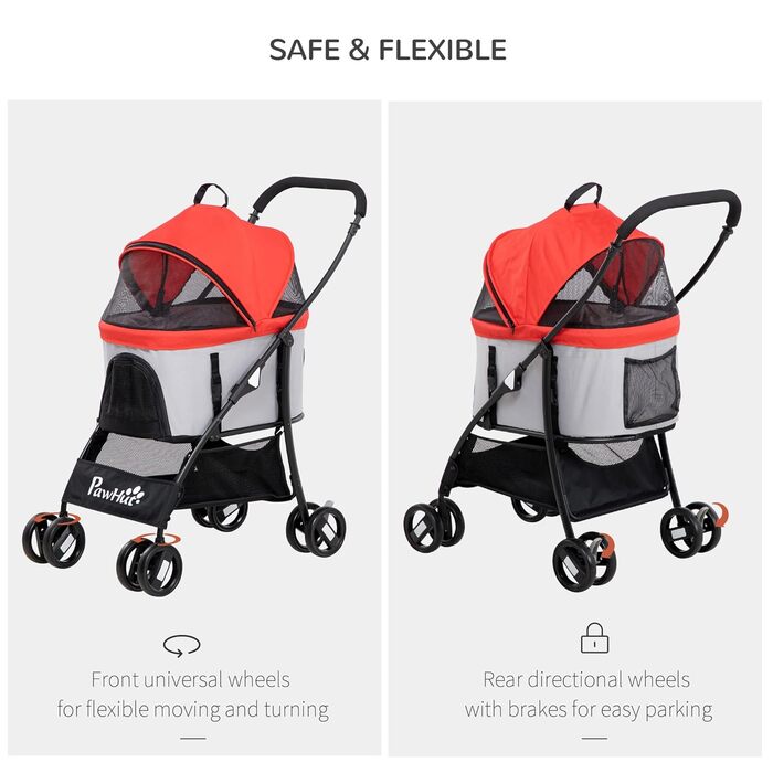 Візок для собак PawHut 3-в-1, червоний, 82x49.5x98 см