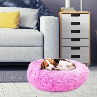 М'яке ліжко для собак Donut 60см - рожева, для маленьких та середніх собак, зручне, миється, підходить для котів та собак