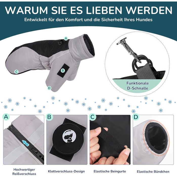 Водонепроникний дощовик для собак середніх та великих порід від ALLSOPETS, тепла зимова куртка з світловідбиваючими смугами, вбудованим шлейкою, захист від вітру для холодної погоди (Класичний чорний, 2XL)