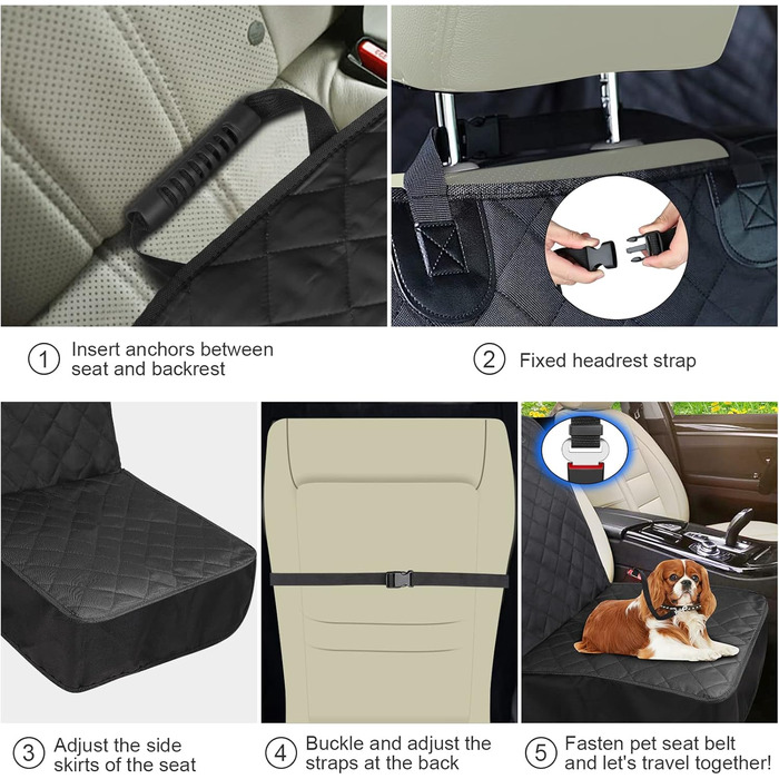 Захисний чохол на сидіння авто для собак, 136x119 см, чорний, нейлон. З щіткою для чищення та сумкою. Підходить для більшості авто та SUV.