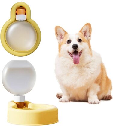 Водяна пляшка для собак Aimondow, подорожна миска для води для цуценят, портативна пляшка для води для домашніх тварин, витокозахисний диспенсер для води з годівницею для цуценят для прогулянок, походів, подорожей (340 мл) (жовтий, 16.9oz)