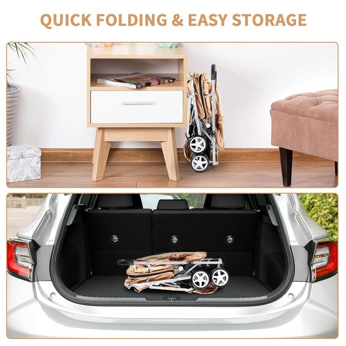 Візок для собак Joyfultails, двомісний візок для домашніх тварин та дітей, складаний візок для 2 собак та котів, двомісний візок-переноска, візок для прогулянок з двома собаками, візок для тварин для подорожей зі зберіганням, бежевий