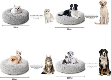 Кругле ліжко для собак та котів Caliyo, середнього розміру, 70 см, сірий колір, м'яке, миється, підходить для сушки