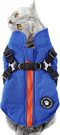 Теплий зимовий одяг для собак: куртка-жилет з пов'язкою, для цуценят та собак середніх та великих порід (синій, S)