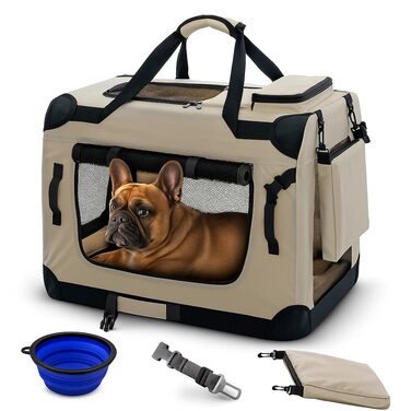 Транспортна переноска для собак та котів PET VIOLET – розкладна, міцна, 62x42x44 см, бежева