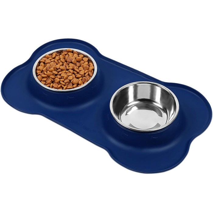 Миска для собак VIVAGLORY Splashfree - нерозливна миска, нержавіюча сталь, силіконова підставка, для кемпінгу, S, Navy Blue, 236 мл