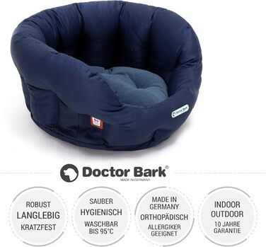 Кругле ортопедичне ліжко-кошик для собак Doctor Bark, маленьке, з двосторонньою подушкою, машинне прання до 95°C, синє, 40x35 см, Німеччина