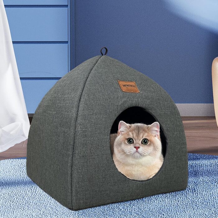 Котячий будиночок Whiwhi для дому, складаний, з окремою подушкою, м'яке ліжко для котів, темно-сірий, 45x45x41 см, зручне та пране