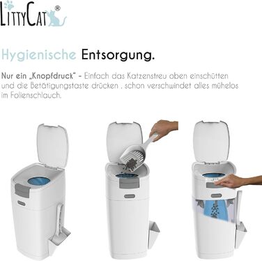 Відро для сміття з котячого туалету Littycat з лопаткою - з картриджем для поповнення - котячий туалет, відро для котячого туалету біло-сірий + 1 картридж біло-сірий