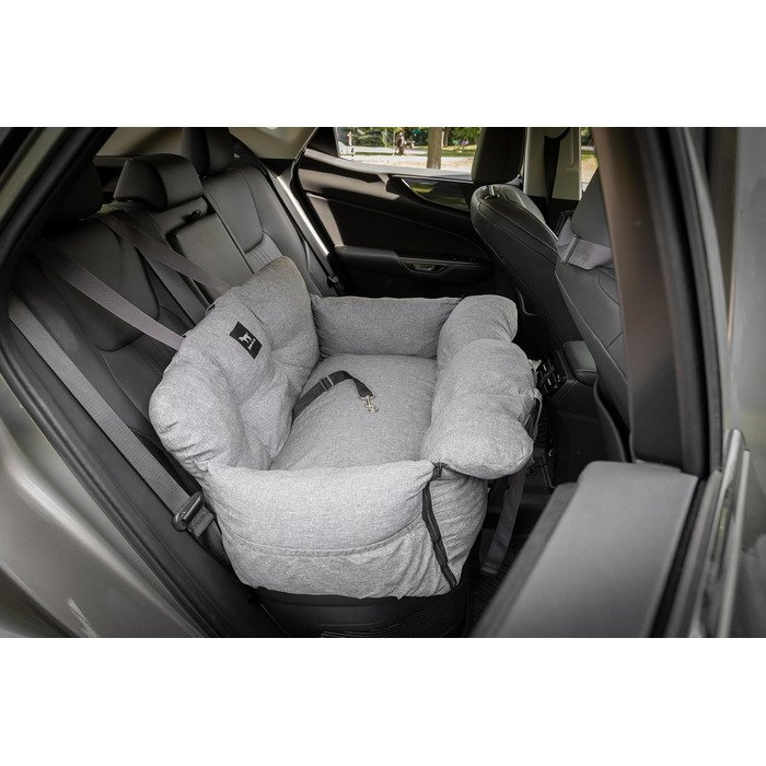 Автокрісло для собак JACKO & CO V2 Premium - підходить для маленьких та середніх тварин до 18 кг, з підстібкою, переноска, та ліжко для подорожей, з повідком (сірий)