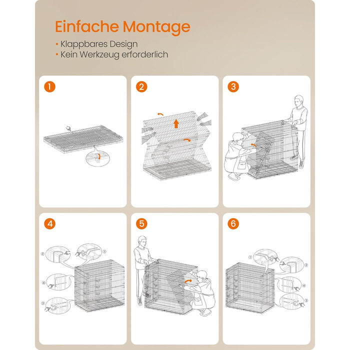 Клітка для собак Feandrea, розкладна, з 2 дверцятами, висувна миска, 122 x 74 x 114 см, XXL, чорна