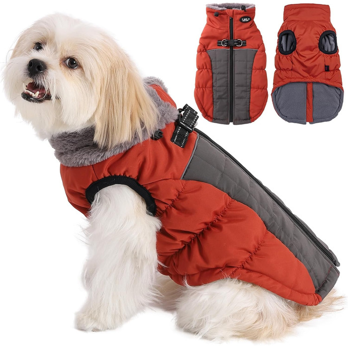 Зимова куртка для собак на холодну погоду: тепла, вітронепроникна, з отвором для повідка. Підходить для собак різних розмірів (S, червоний)