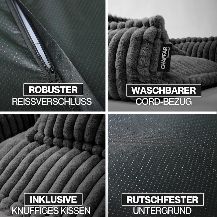 Софа для собак Chaffar | Ортопедичний лежак для собак | Сучасний стиль | Кольорова гама: вугільний | Розмір L (100 см)
