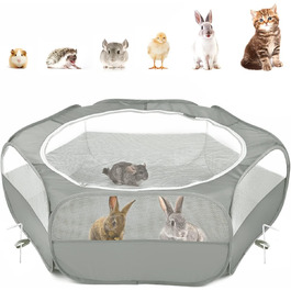 Pawaboo: Переносне вольєр для дрібних тварин - кроликів, котів, собак, хом'яків. Сітчаста переносна клітка з водонепроникним дном та блискавкою - сірого кольору