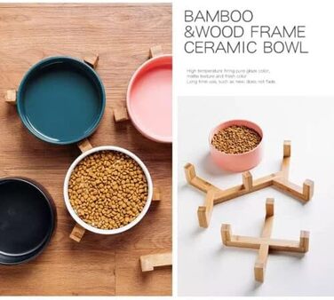 Керамічна миска для собак та котів з бамбуковою підставкою 2 шт. 600 мл (Чорний)