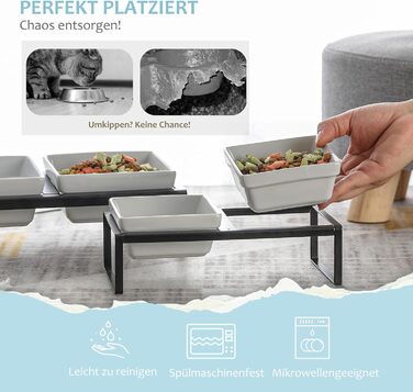 Підвищена годівниця для котів та собак сірого кольору, з підставкою, з подвійної кераміки, 2 x 280 мл